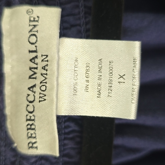 Rebecca Malone Women's Blue Top With Crochet Detail, Plus Size 1X - Picture 3 of 4